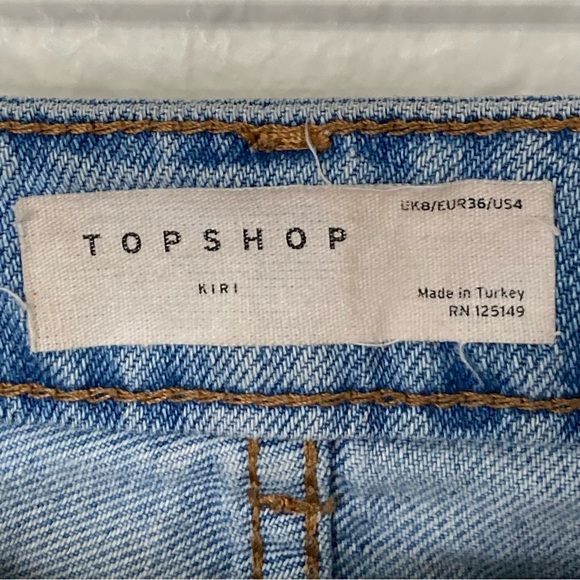 Topshop Kiri Distressed Frayed Hem Blue Jean Shorts, Size 4 - Picture 3 of 3